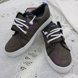 NWT SPERRY Kids Size 11-M Metallic Grey Black Crest Vibe